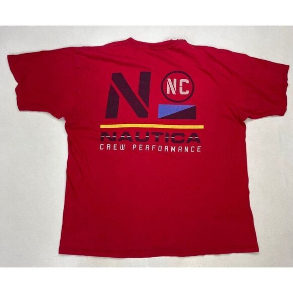 VINTAGE Nautica Crew Performance Graphic T-shirt Men Large Red USA 90s Oversized - Picture 1 of 9